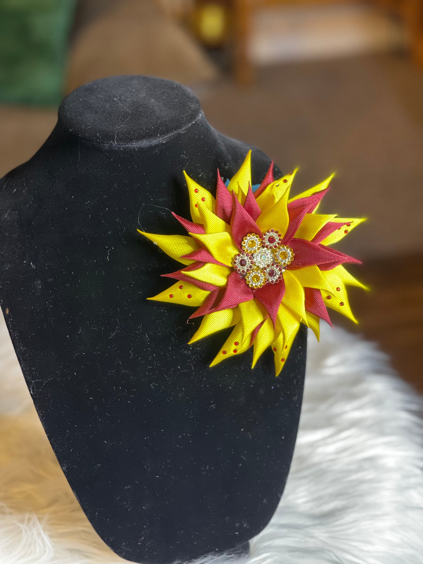 Medium Yellow & Burgundy Brooch