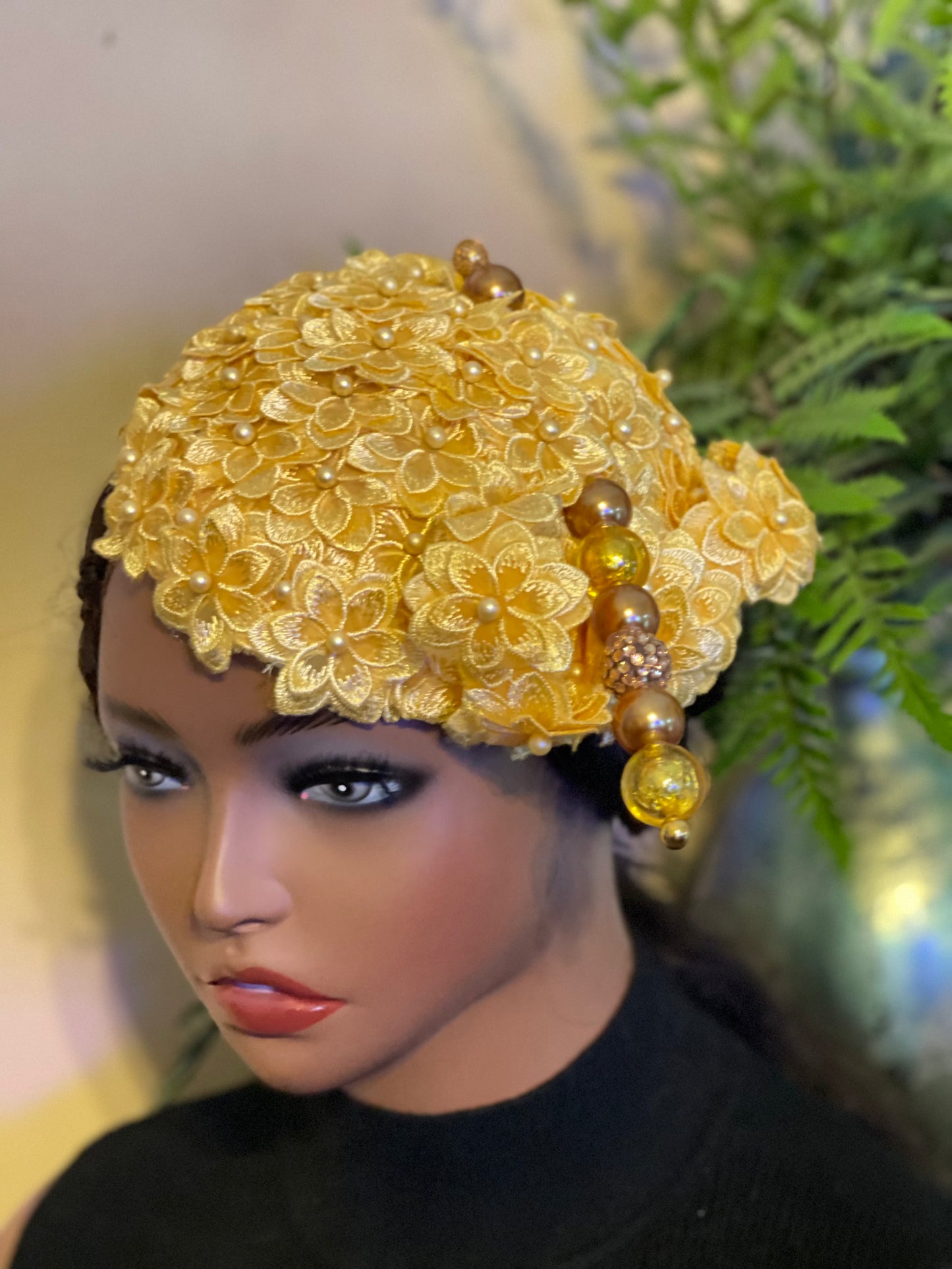 Luxurious Yellow Flower Fascinator Hat with Decorative Hat Pin Included