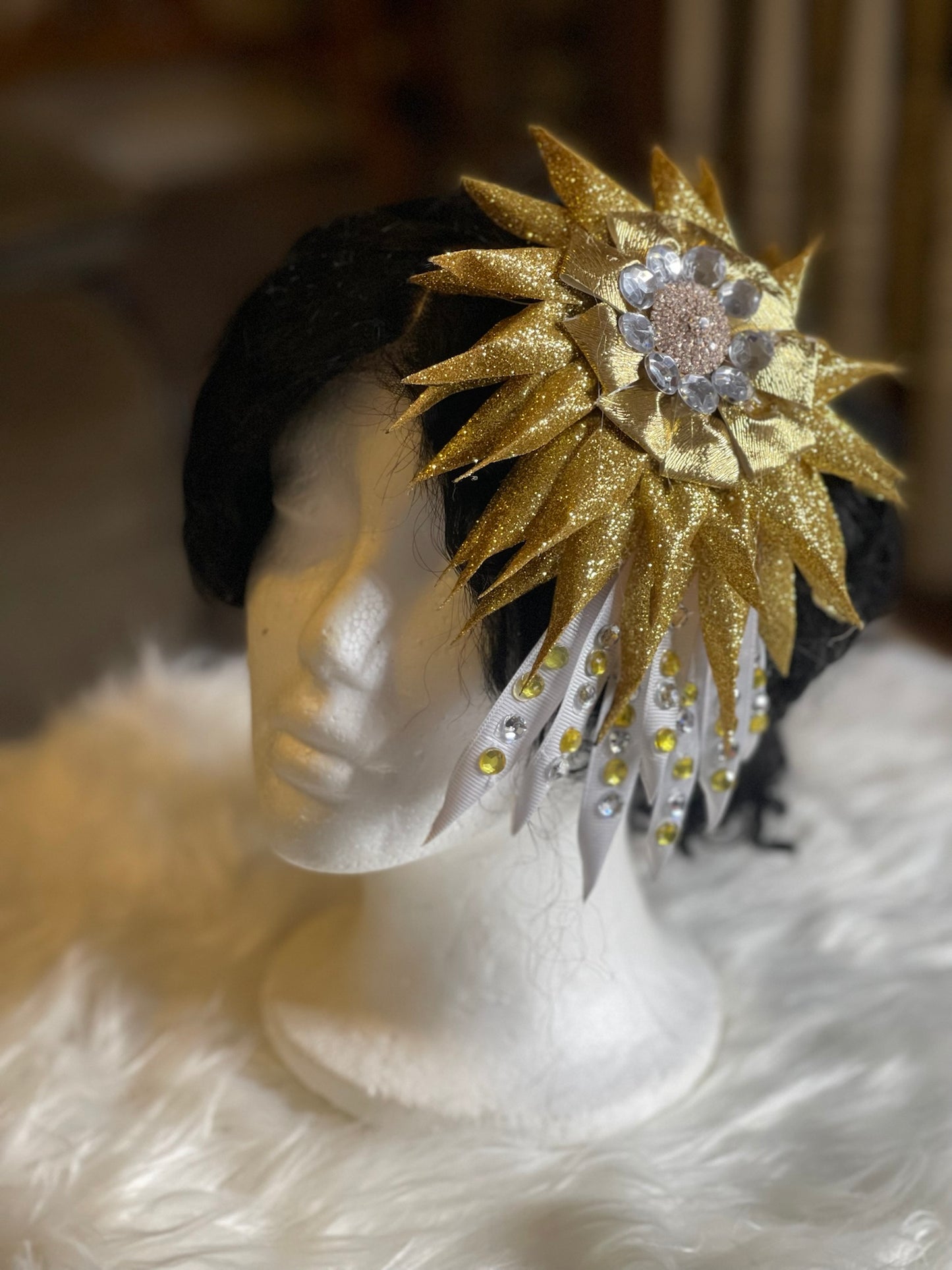 Gold & White Fascinator Hat