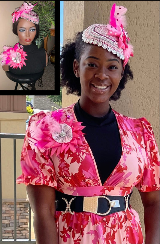 Shades of Pink Fascinator Hat and Brooch