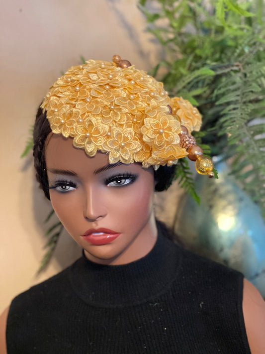 Luxurious Yellow Flower Fascinator Hat with Decorative Hat Pin Included