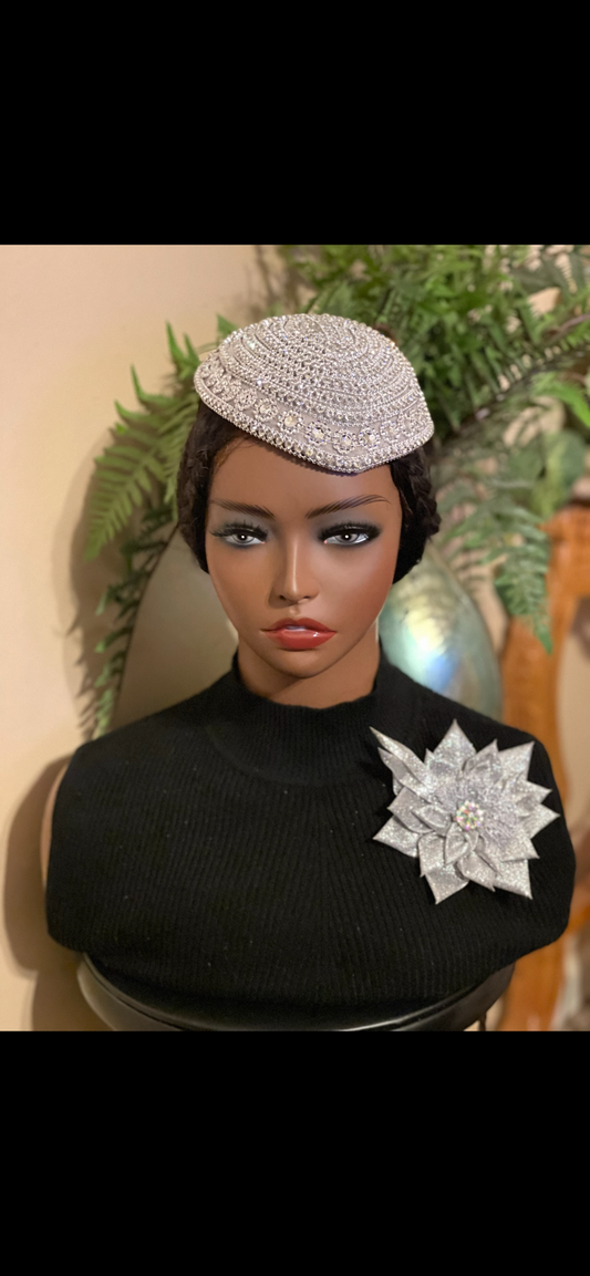 Silver Fascinator Hat and Brooch Sets