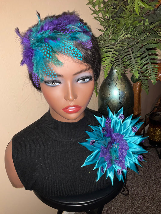 Feather Fascinator Hat/Brooch Set